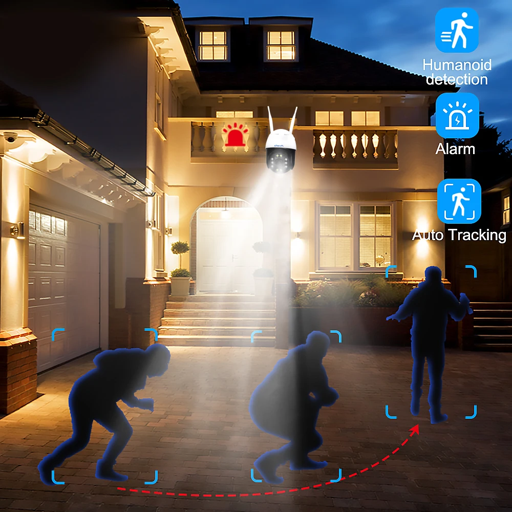 5X Optical Zoom 5MP WiFi PTZ IP Camera Outdoor 2MP Humanoid Tracking 2-way Audio Home Security Camera Color Night Vision Camera
