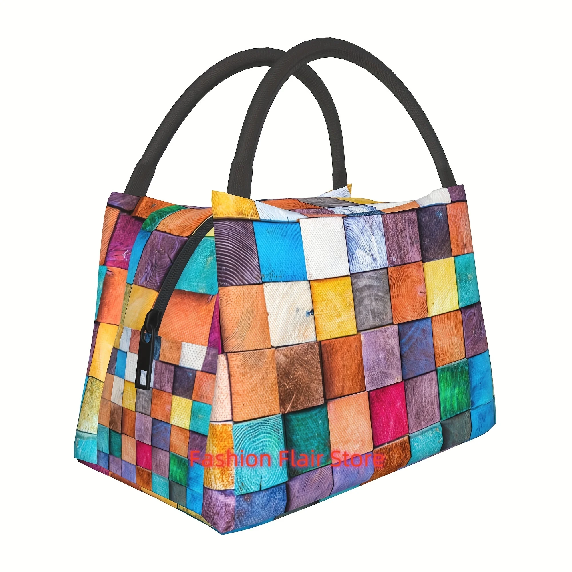 

Многоразовая термосумка для обедов с узором в виде деревянной доски в клетку - герметичная застежка-молния, прочные ручки и съемный плечевой ремень