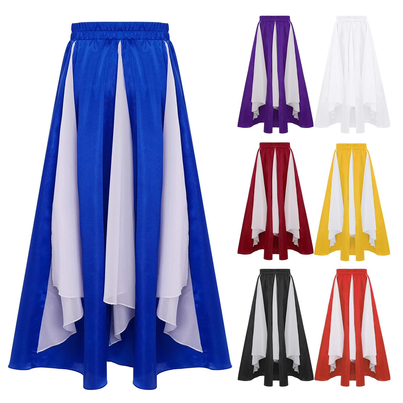 Painel de chiffon saia de cetim crianças meninas ballet classwear dança saia competição desempenho roupas louvor adoração igreja vestido