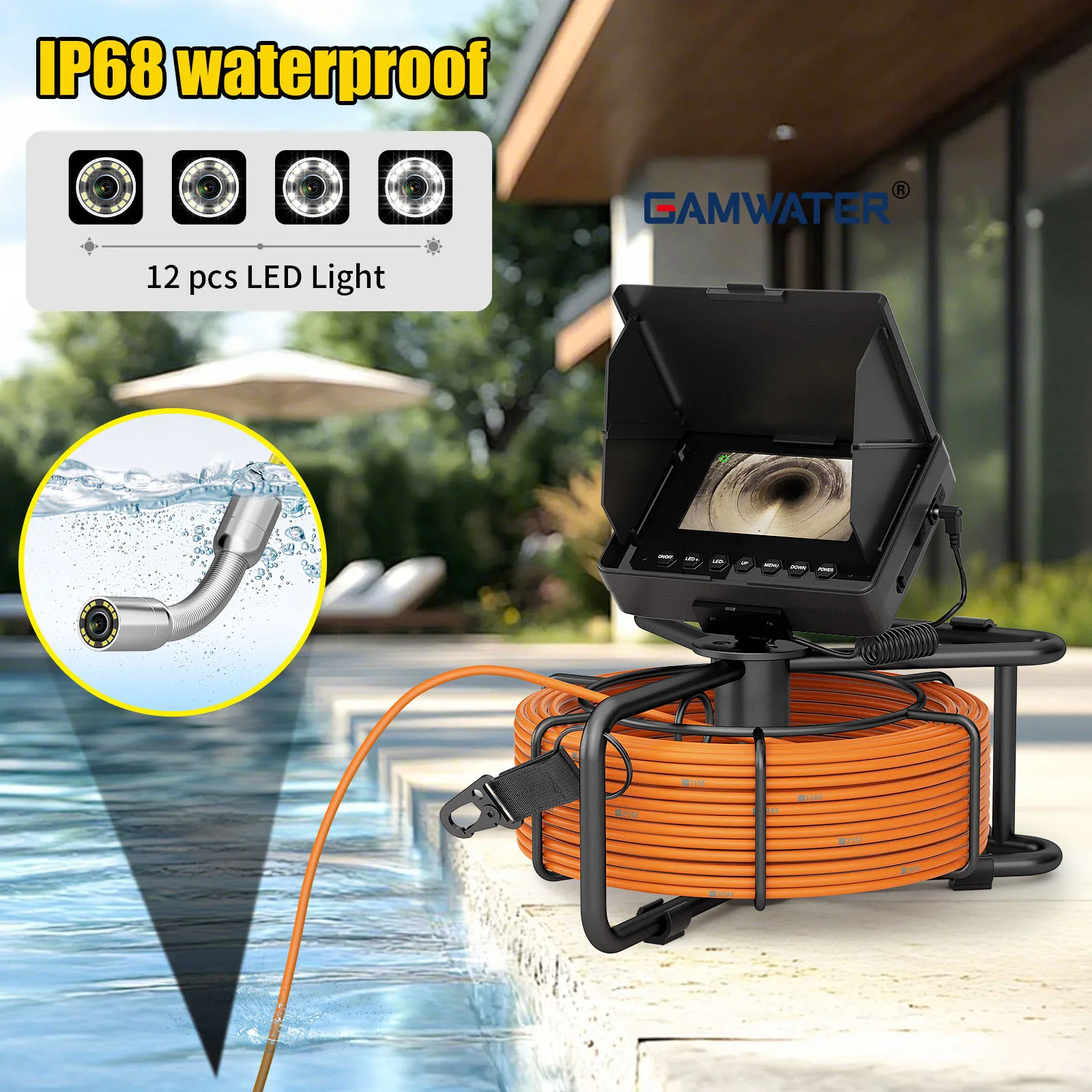 4,3 inch rioolinspectiecamera met IP68 waterdichte beoordeling en 8500 mAh batterij voor onderzoek van afvoerpijpen