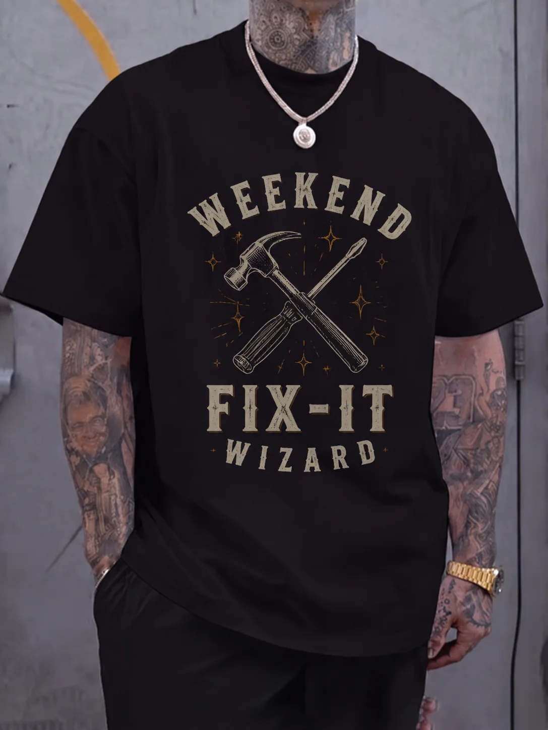 

Men Graphic T Shirt Short Sleeve Loose Fit 50% Cotton 50% Polyester Fabric Weekend Fix-It Wizard Print Summer Casual for Daily