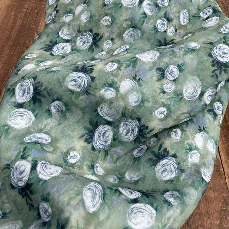 

1 ярд, высокое качество, новая натуральная ткань рами, принт роз, шитье, юбка, классическая рубашка, сумка, ткань для одежды