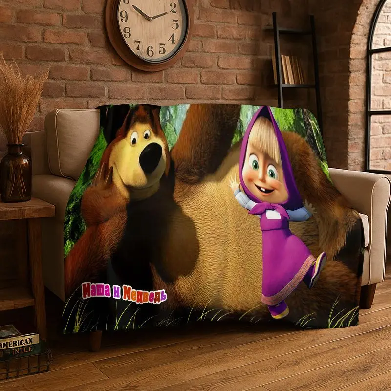 Cartoon Cute M-Masha Bear Soft Flannel Throw Blanket,Cozy Blanket for Bed,Couch,Sofa,Bedroom,Living Room,Travel,Picnic