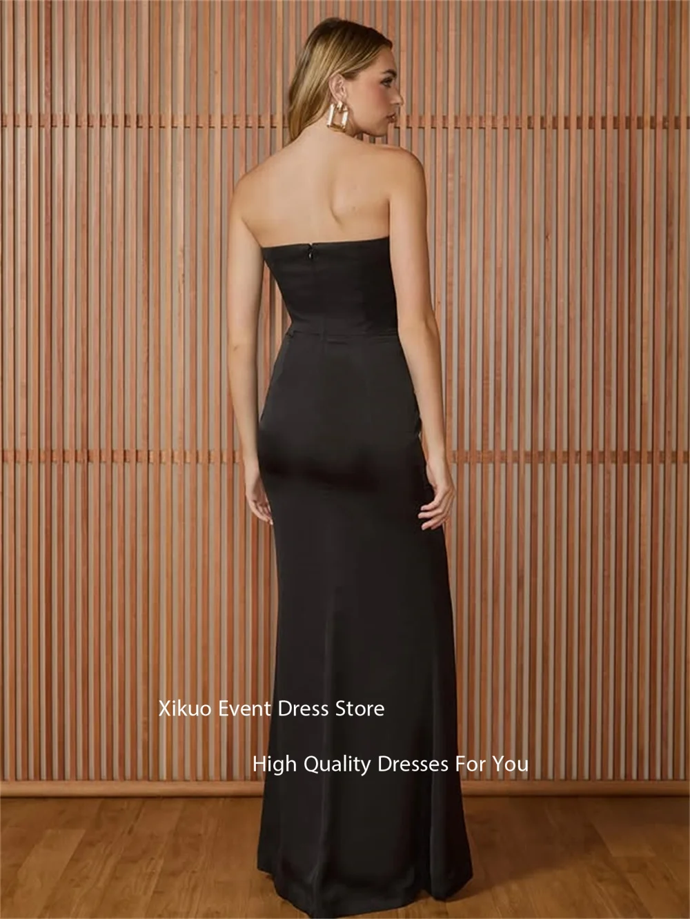 فساتين سهرة Xikuo بدون أكمام من الساتان الأسود بطيات مستقيمة بدون حمالات رداء De Soirée فساتين لحضور الحفلات الموسيقية الطويلة الرائعة حسب الطلب