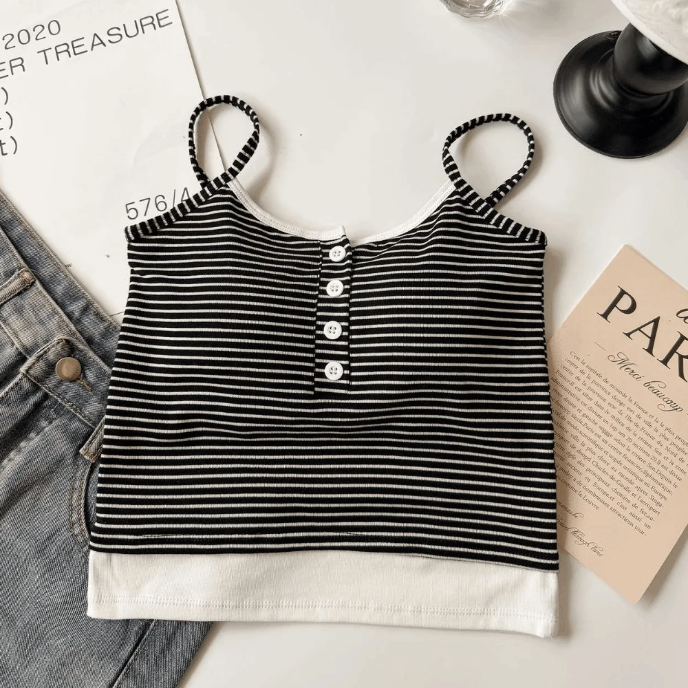 Canottiera skinny a righe con motivo a righe Canotte senza maniche Canotte Canotta con reggiseno Slim Fit Streetwear Y2K Slim Crop Top Party