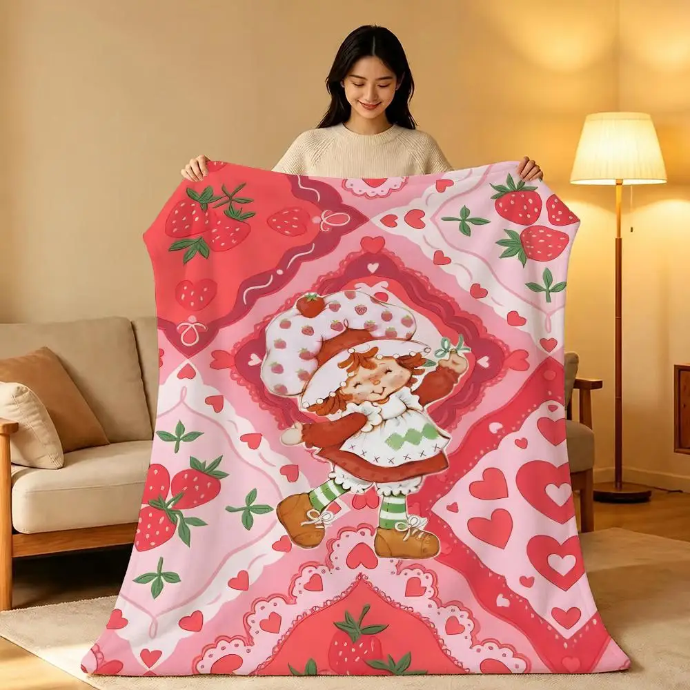 S-Strawberry Cartoon S-Shortcake Girl Throw Popular Design Throw Soft Warm Flannel Blanket Lightweight for Sofa Bed Couch Travel