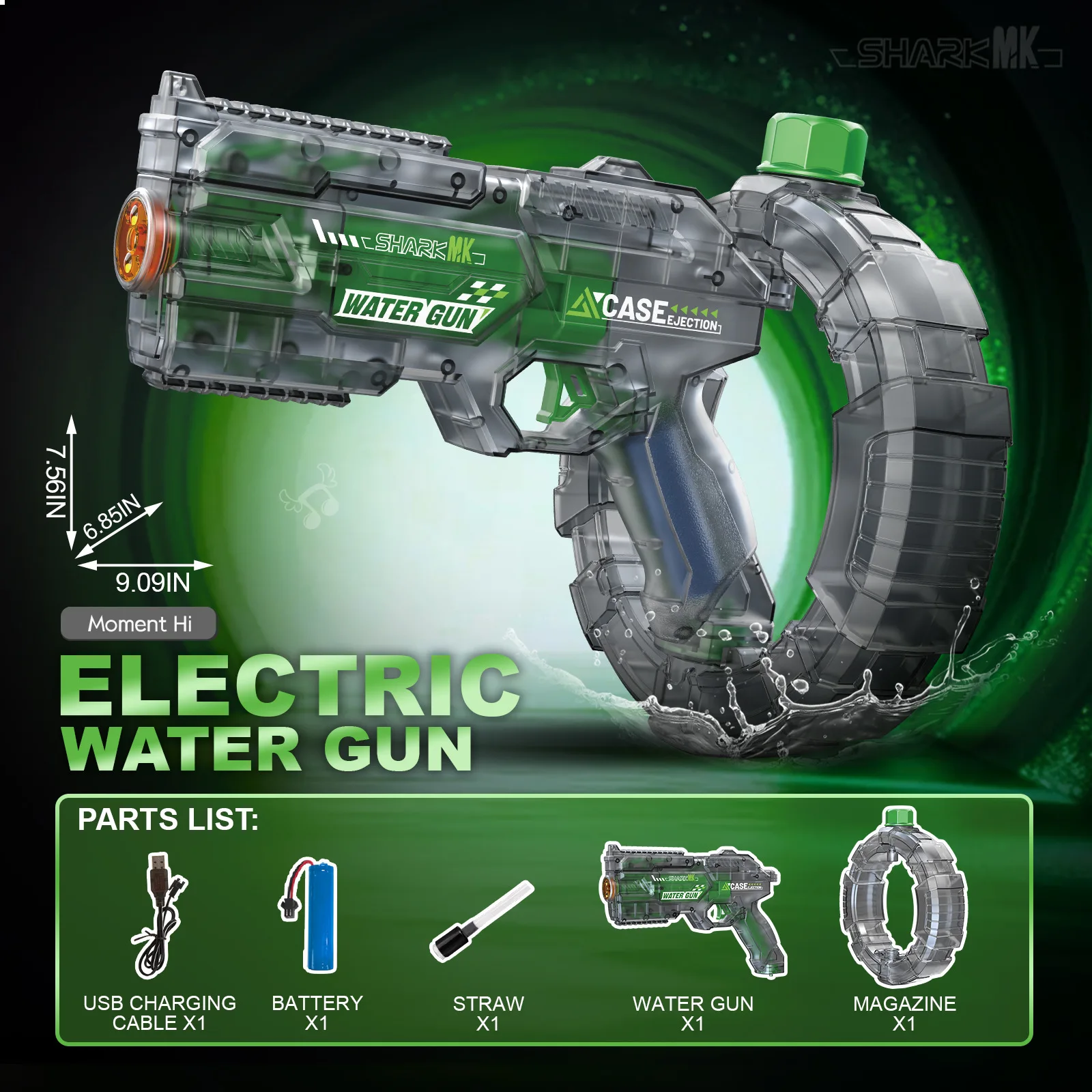 

Электрический водяной пистолет Space с автоматическим непрерывным стрельбом, светодиодной подсветкой, большой емкостью и функцией трансформации Energy Ring Burst