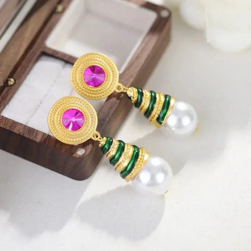 

New Design Vintage Metal Artificial Pearl Earrings French Style Women's Earrings Retro Banquet Accessories Jewelry