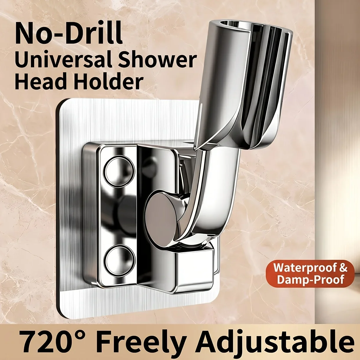 ABS Non-Wall-Damaging, Adjustable-Angle, No-Drilling Required Shower Head Holder, Shower Head Seat