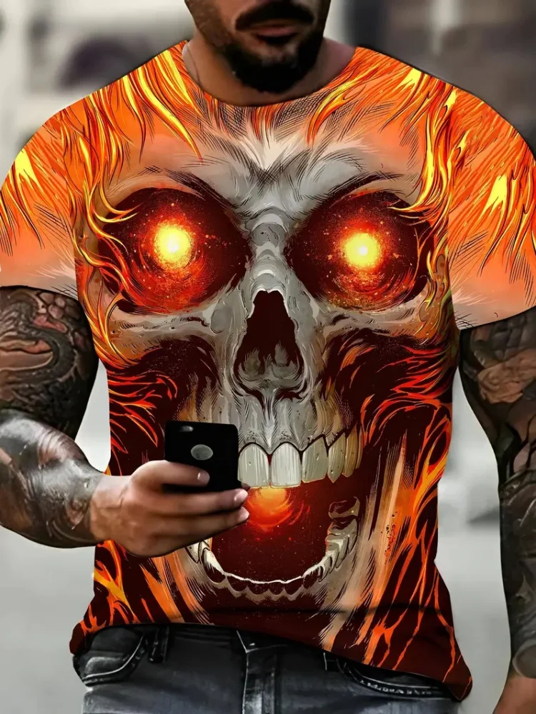MEN‘S PUNK SKULL 3D PRINTED T-SHIRT SUMMER FASHION OUTDOOR O-NECK SKULL PATTERN T-SHIRT STREET STYLE SHORT SLEEVE T SHIRT KIDS