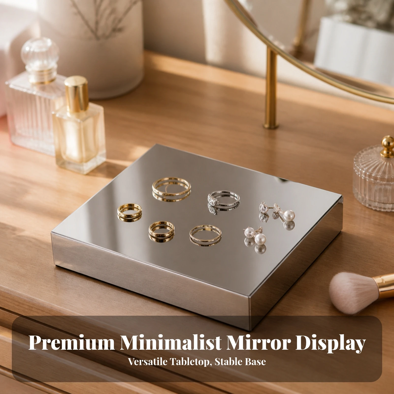 Mirrored Display Pedestal Modern Mirror Display Riser Jewelry Presentation Riser Compact Showcase Block Low for Jewelers
