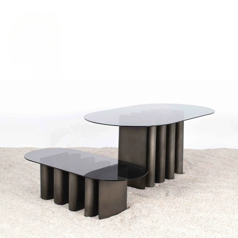 

Modern Designer Minimalist Creative Glass Wave Coffee Table Engineering Villa Oval Coffee Table