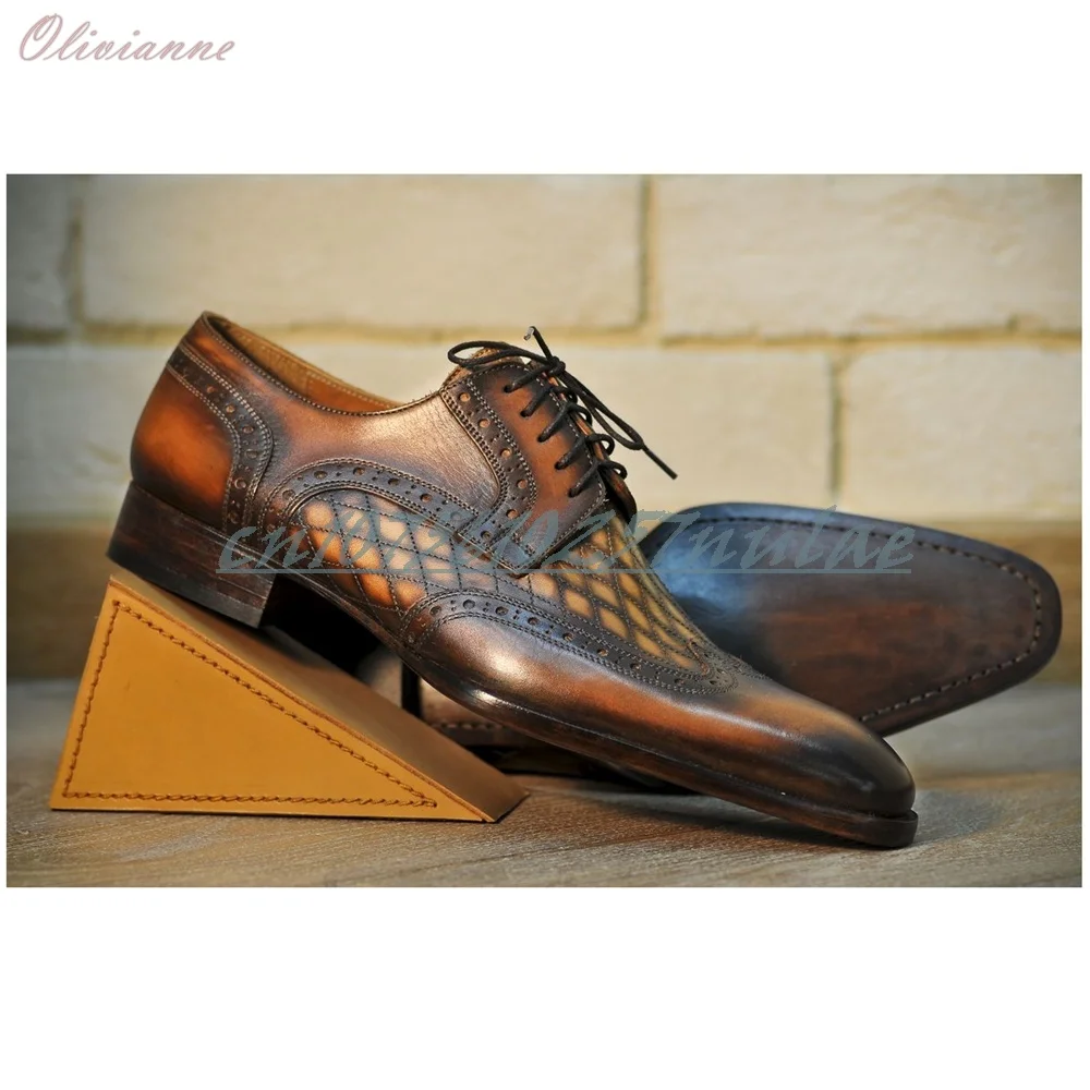 2026 New Arrival Luxury Hand-Painted Men Oxford Shoes Handmade Genuine Leather Dress Shoes Vintage Gradient Brown Formal Busines