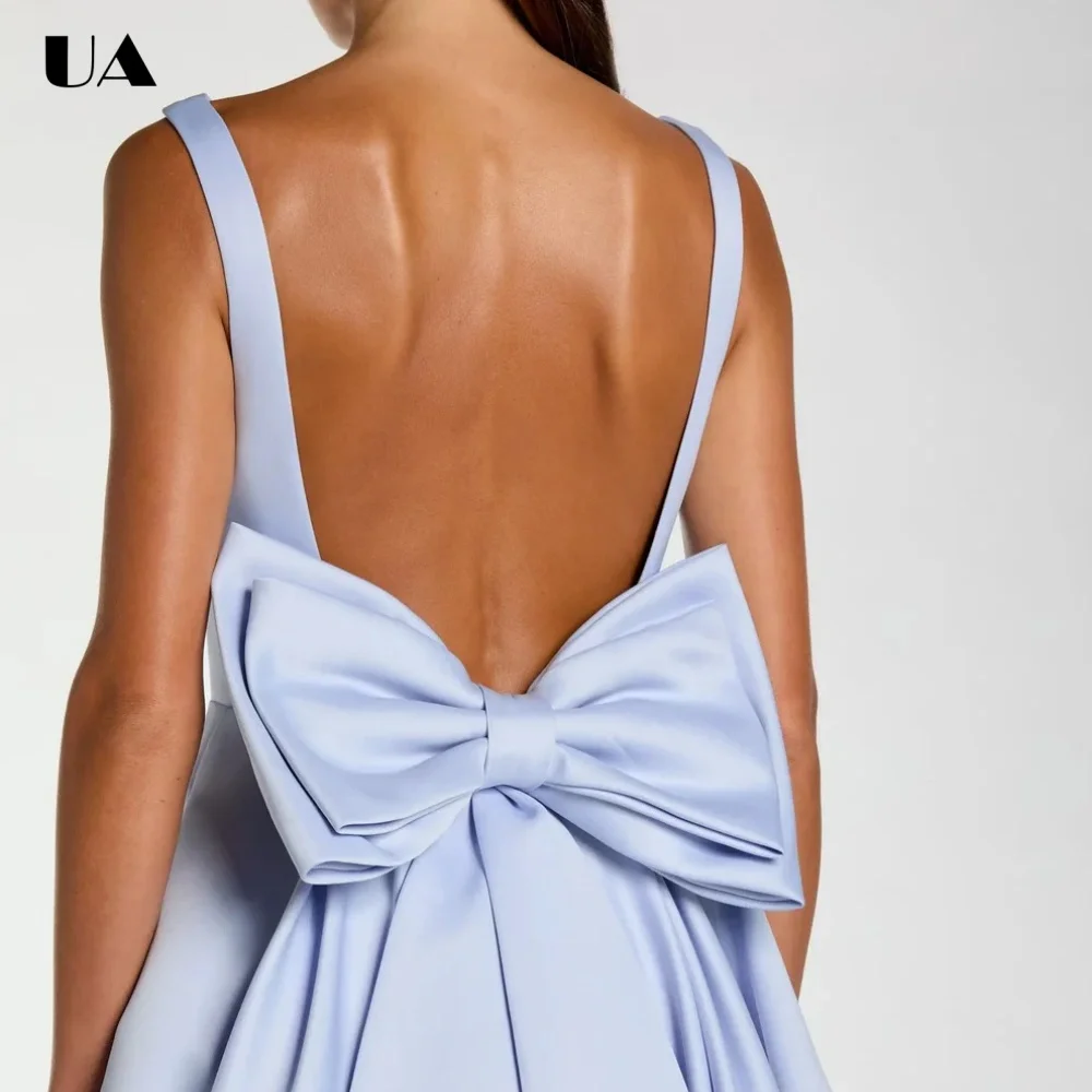 

ULBYANRY Customized Satin A-line Bow Prom Dress, Elegant Sleeveless Evening Dress for Woman, Fashionable Backless Party Dress