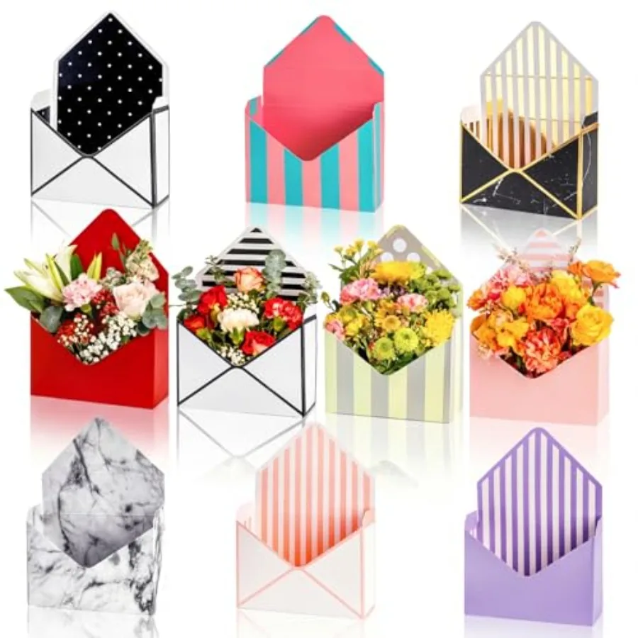 Set of 10 Florist Bouquet Envelope Boxes, 10 Styles Flower Bouquet Packaging Gift Paper Boxes for Wedding, Valentine's Day, Mot