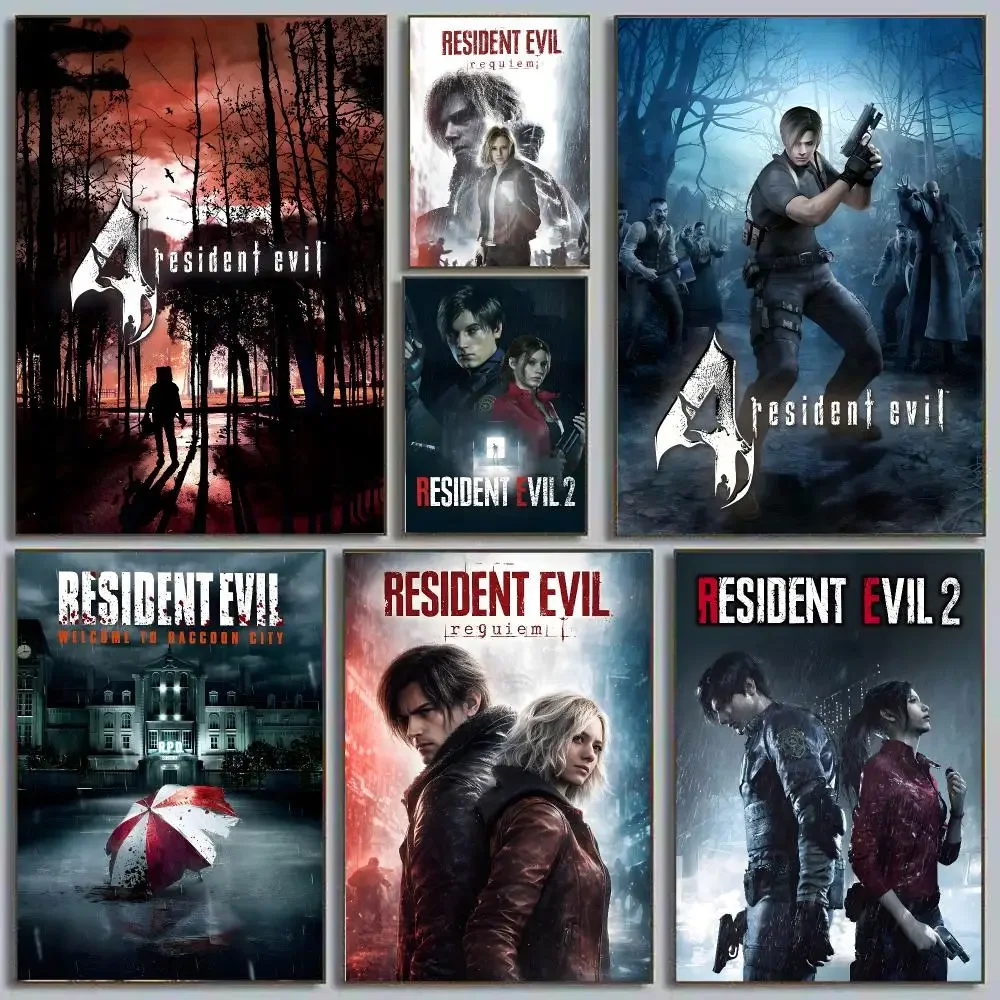 Game Survival Horror Resident Evil Painting Calligraphy Poster Eco-Friendly Decor Vintage Office Frameless Canvas