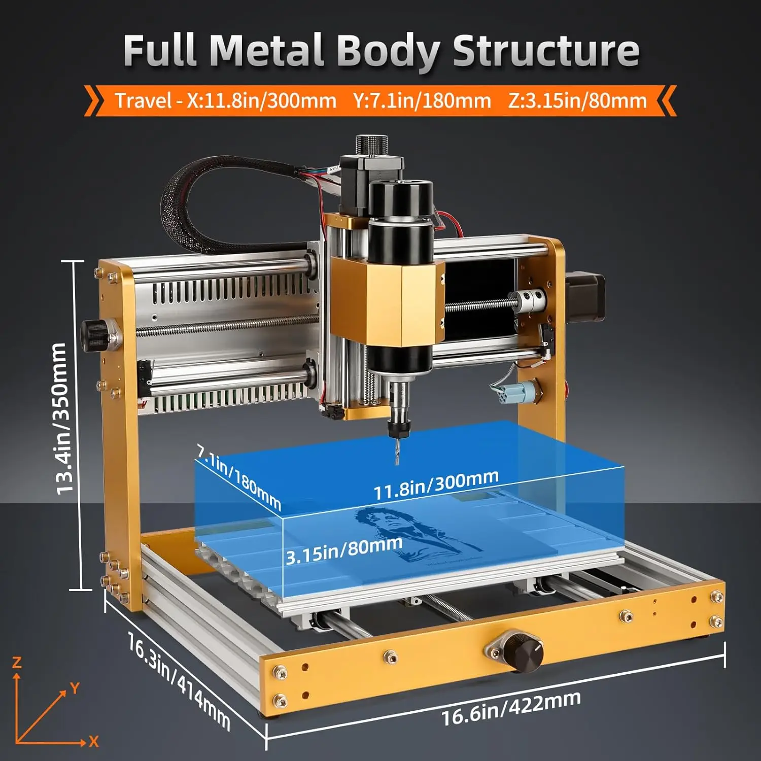 Máquina CNC PRO MAX, enrutador CNC totalmente metálico de 500W, interruptores de límite de 3 ejes y parada de emergencia con GRBL