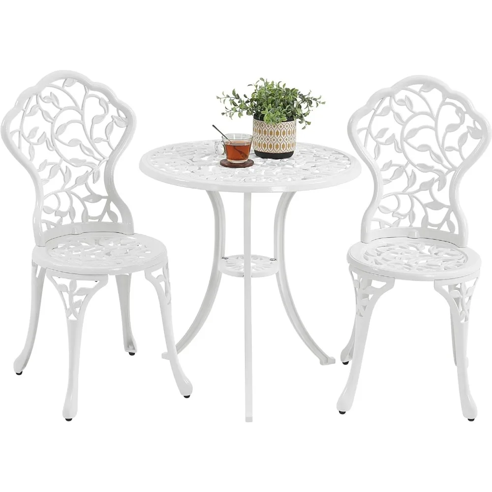 

3-Piece Outdoor Bistro Set w/Leaf Design, Rust-Resistant Cast Aluminum Table and Chairs, Patio Bistro Table Set Outdoor Furnitu