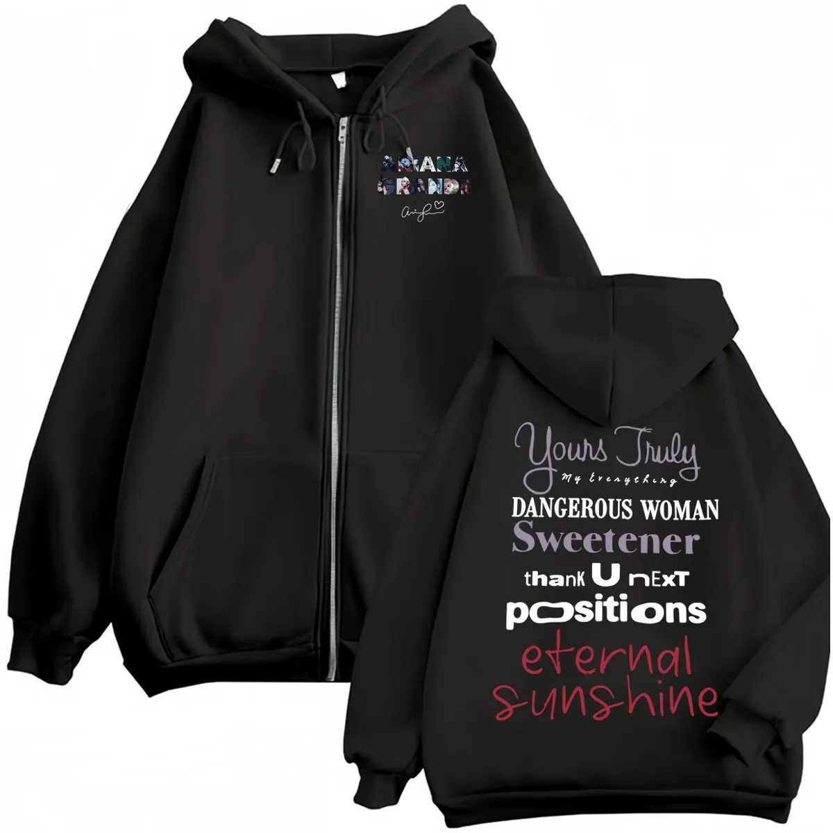 Ariana Grande Album Tour Merch Zipper Hoodies Men Women Fashion Harajuku Sweatshirts Jacket Coats Casual Fleece Zip Up Pullovers