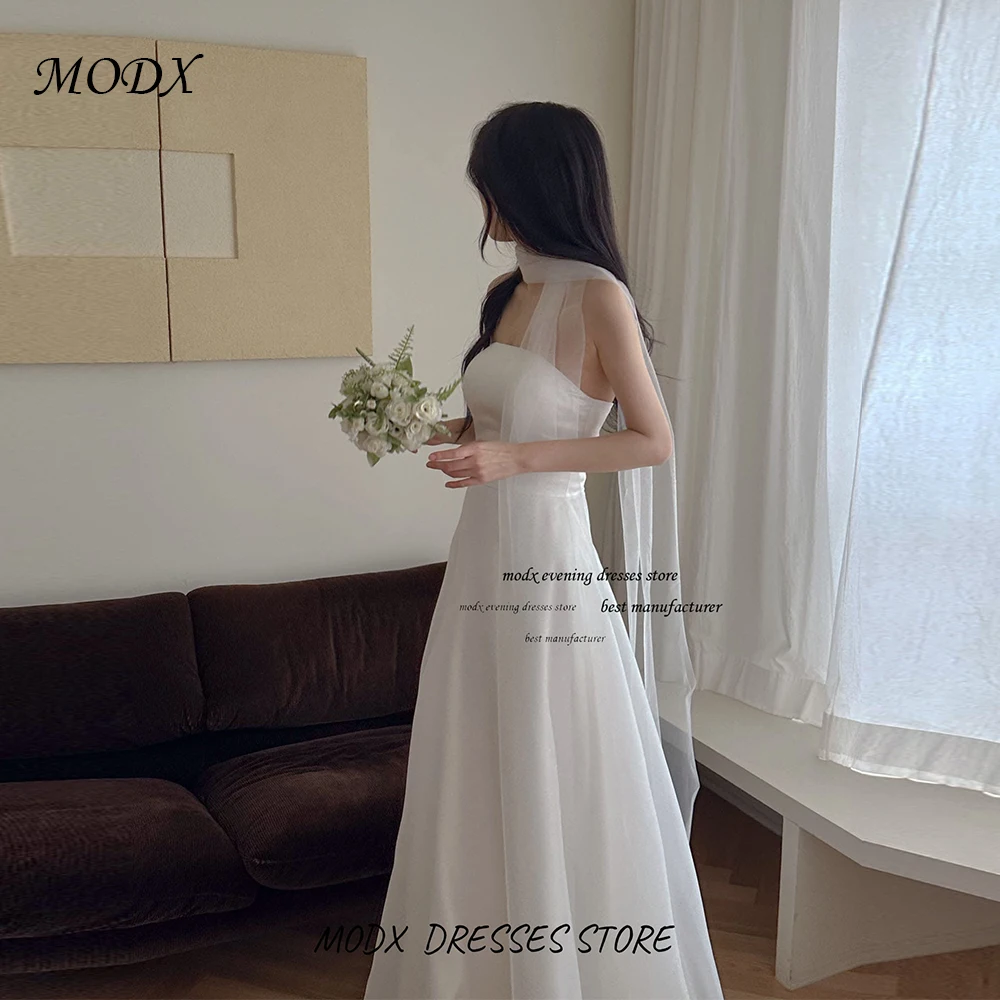 

MODX Silk Satin Korea A line Wedding Dresses Strapless Simple Floor Length Formal Party Dress Plain Customised Wedding Gown 셀프