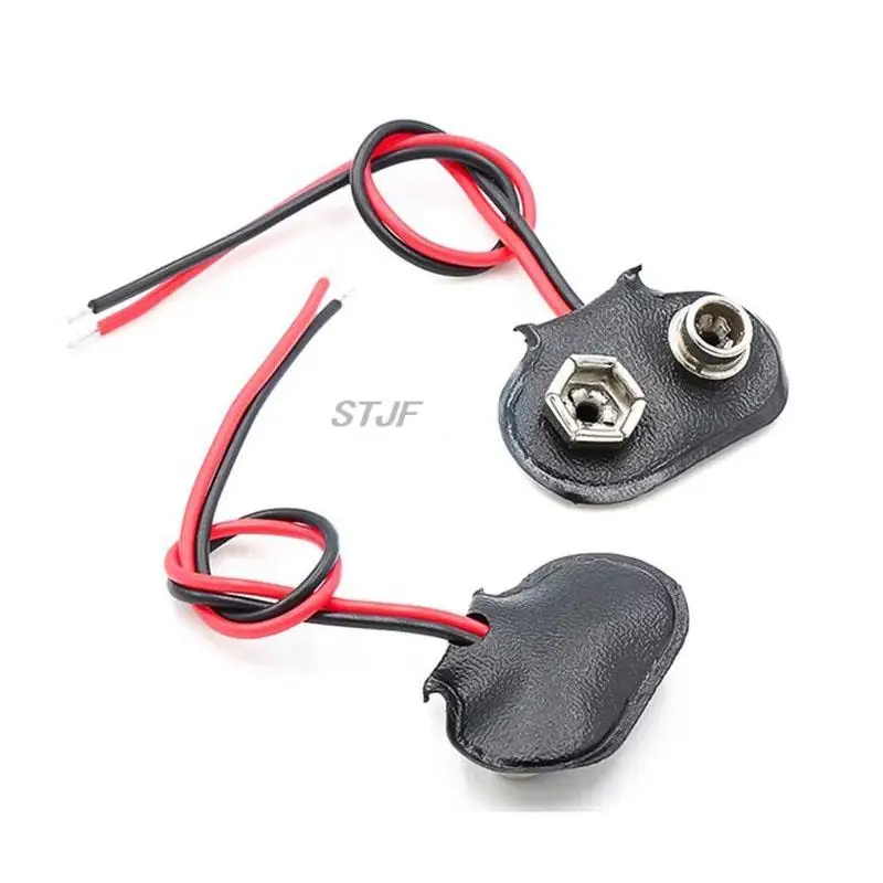 Bateria Clips Conector Buckle, Conexão do cabo vermelho preto, 9V, 15cm