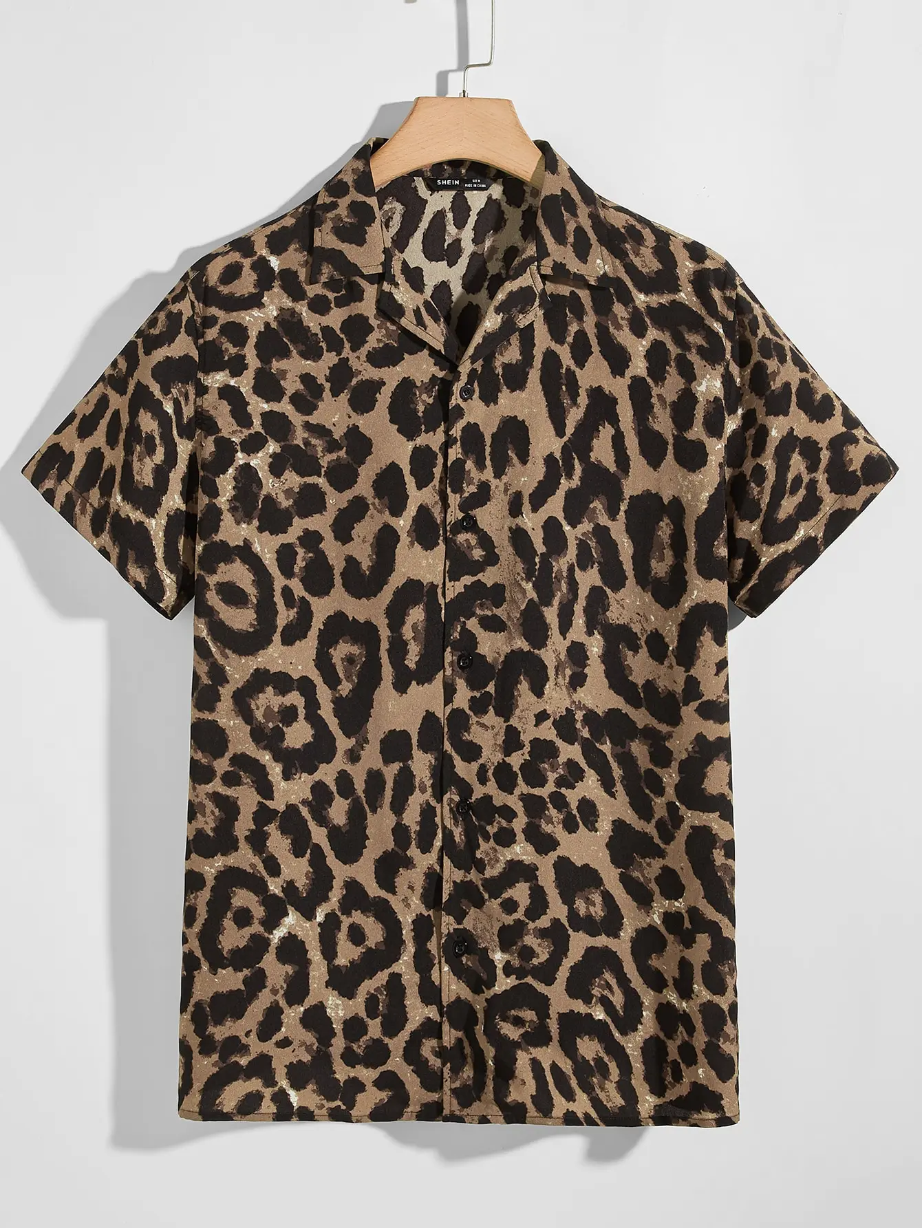 

Men's Leopard Print Short Sleeve Casual Shirt with Button Front