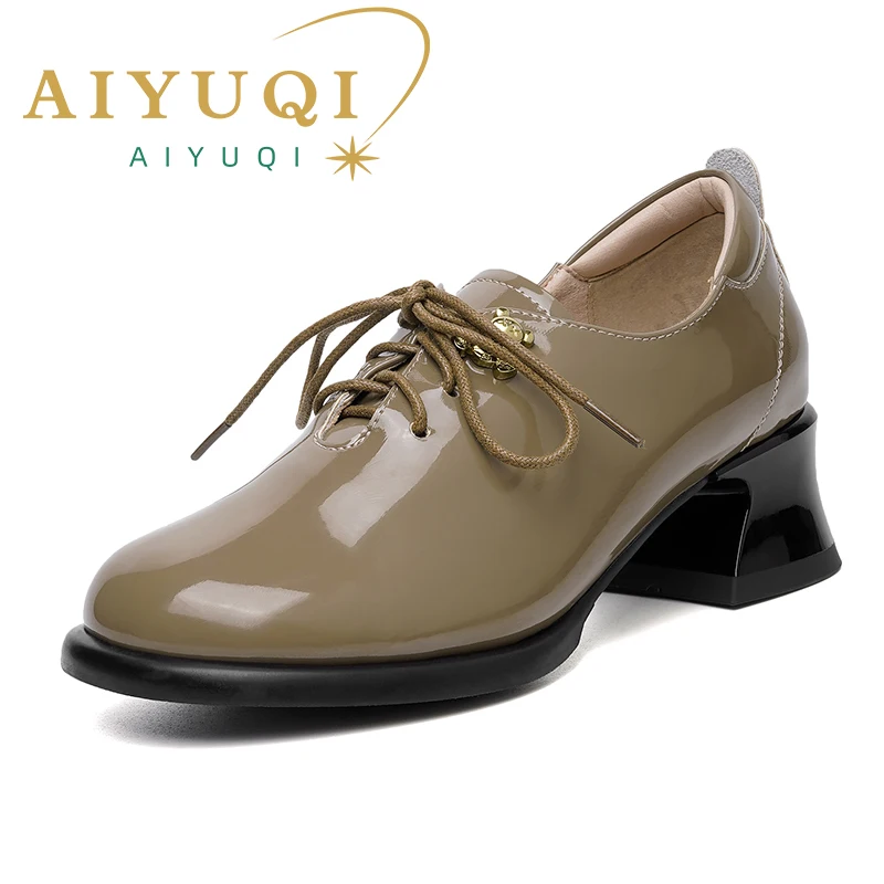 AIYUQI Women Dress Shoes Genuine Leather 2024 Fall New Round Head Ladies Office Shoes British Lace Up Women Loafers