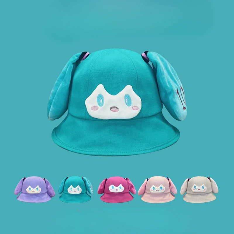 New Hatsune Miku anime peripherals cartoons cute bucket hats spring outdoor trips high-value parent-child big hat brim sunhats