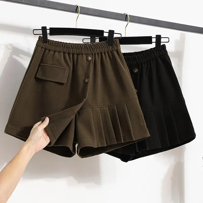 Woolen Winter Chic Shorts Women Irregular Pleated New Vintage Pure Gentle Soft High Waist Aesthetic Design Harajuku Pretty