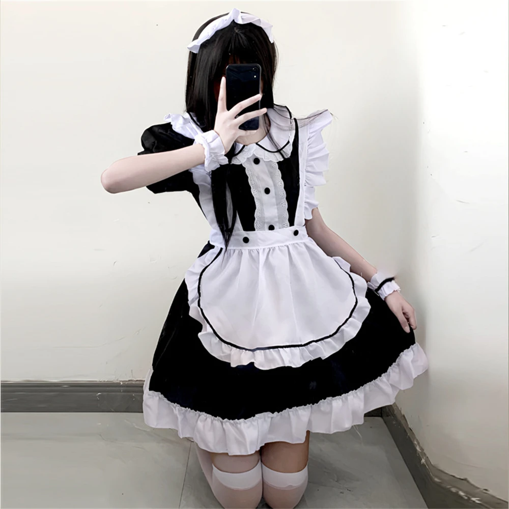 Halloween schwarz weiß Dienst mädchen Kostüm Set Cosplay süße Mädchen Lolita Kleid Restaurant Café Uniform Outfits schöne Rollenspiel Kleidung