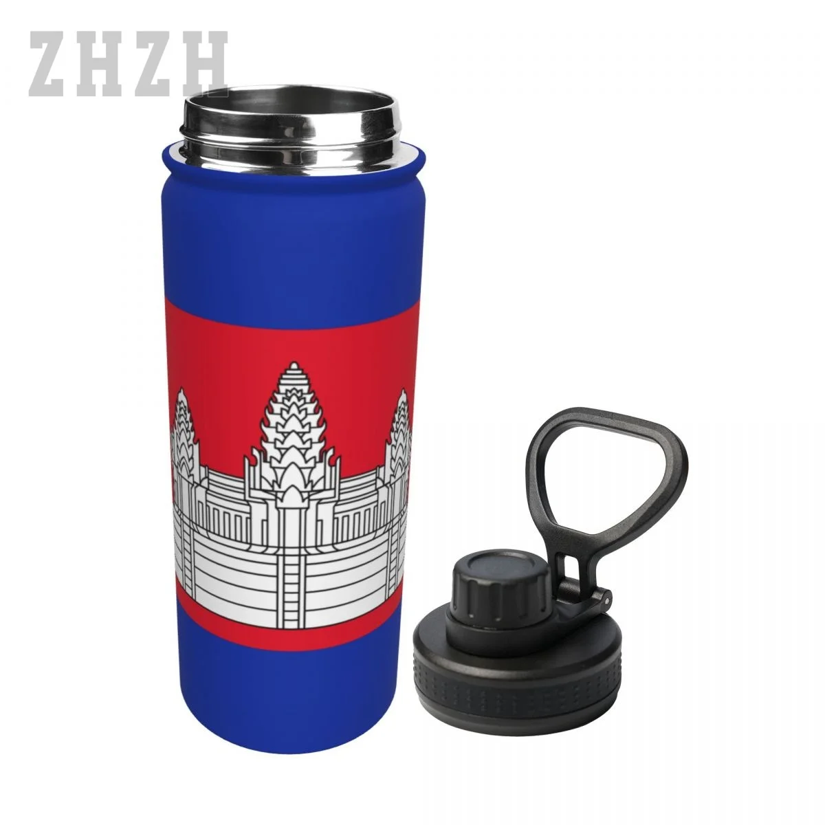 Unisex Sports Water Thermos Bottle Cambodia Flag Cambodian 304 Stainless Steel Double-layer Insulation Cold And Hot Travel