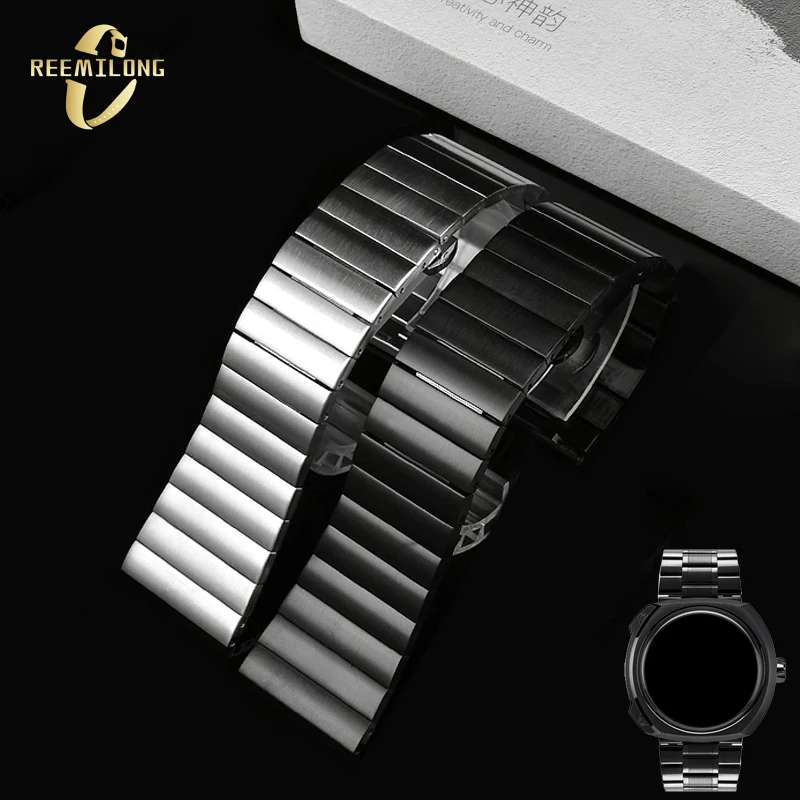 Stainless steel watch strap 28mm big size refined metal horizontal stripe silver black men's watchband For Seven Friday P1 P2 M1