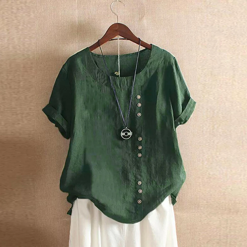 Women\'s Short Sleeve Cotton Linen Beautiful Tunic Blouse Tops Ladies Casual Basic Shirt Plus Size Clothes L-5XL Clothing 2023