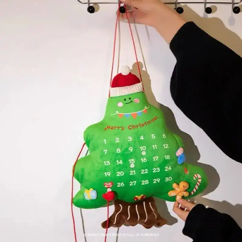Christmas Tree Countdown Calendar Throw Pillow Cute Gingerbread Man Snowman Plush Doll Living Room Sofa Cushion Decor Toys Gifts