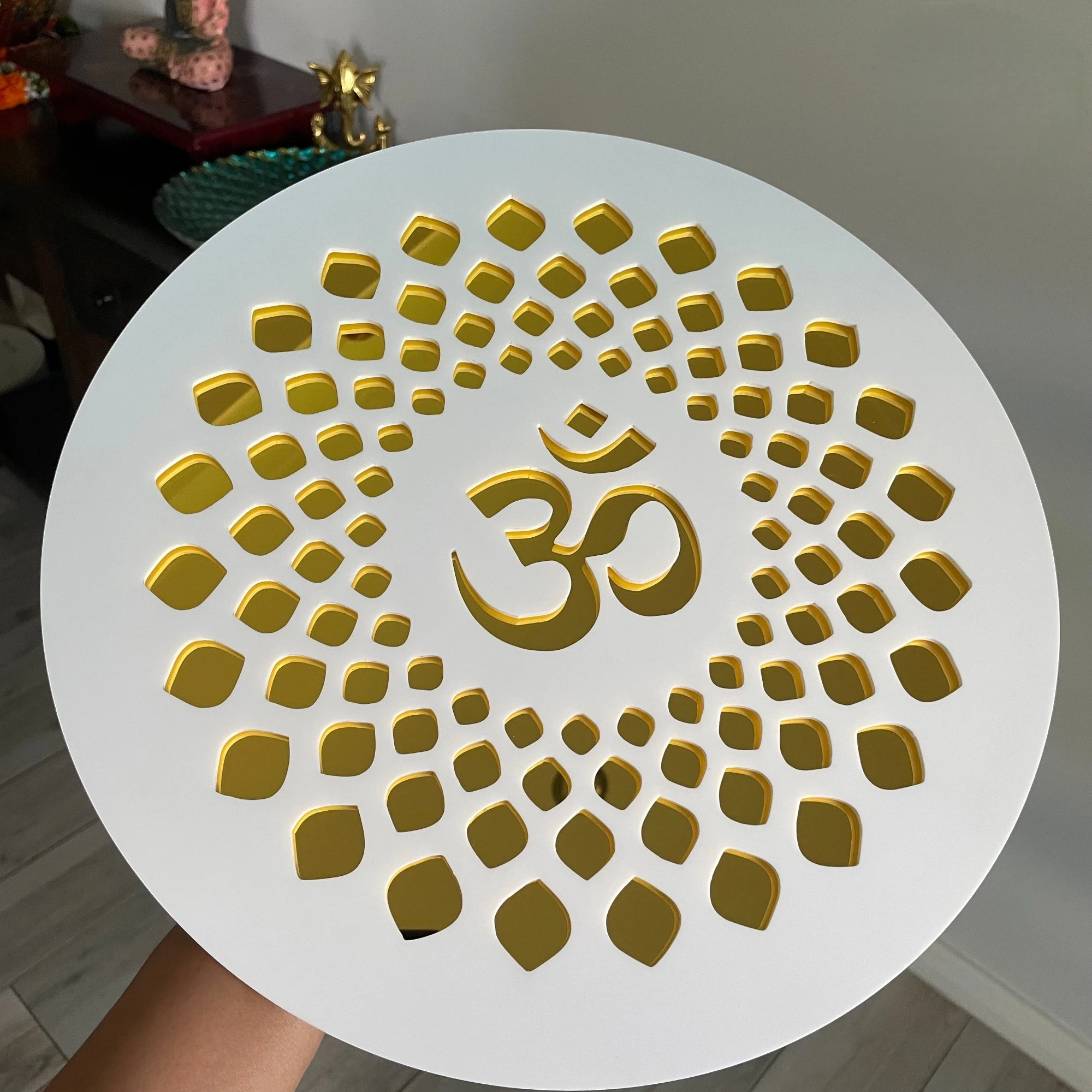Round Om Symbol Wall Hanging Mandala Plaque Acrylic Laser Cut Spiritual Hindu Yoga Meditation Decor Home Living Room Gift Modern
