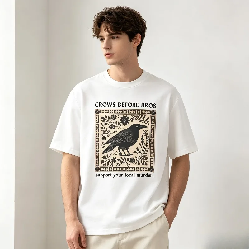 Casual Short Sleeve T-Shirt CROWS BEFORE BROS Support your local murder Vintage Crow Floral Graphic Unisex Tee