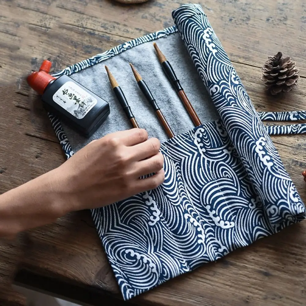 

Chinese Style Roll Pen Curtain Roll Up Vintage Pen Holder Storage Pouch Pencil Bag Holder Stationery Makeup Brush Wrap Girls