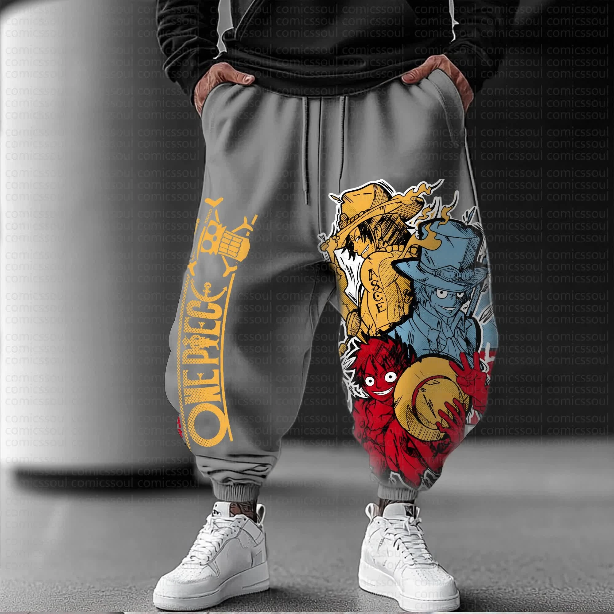 

ONE PIECE Luffy Ace Gray Jogger Pants Harem Style Unisex Loose Fit Sweatpants Men Women Autumn Winter Casual Streetwear