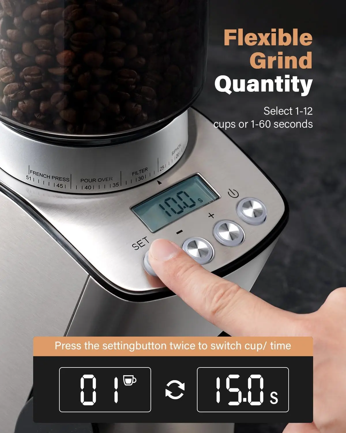 Conical Burr Coffee Grinder Electric, Espresso Grinder for Home Use, Burr Mill with 51 Grind Settings, Precision Electro