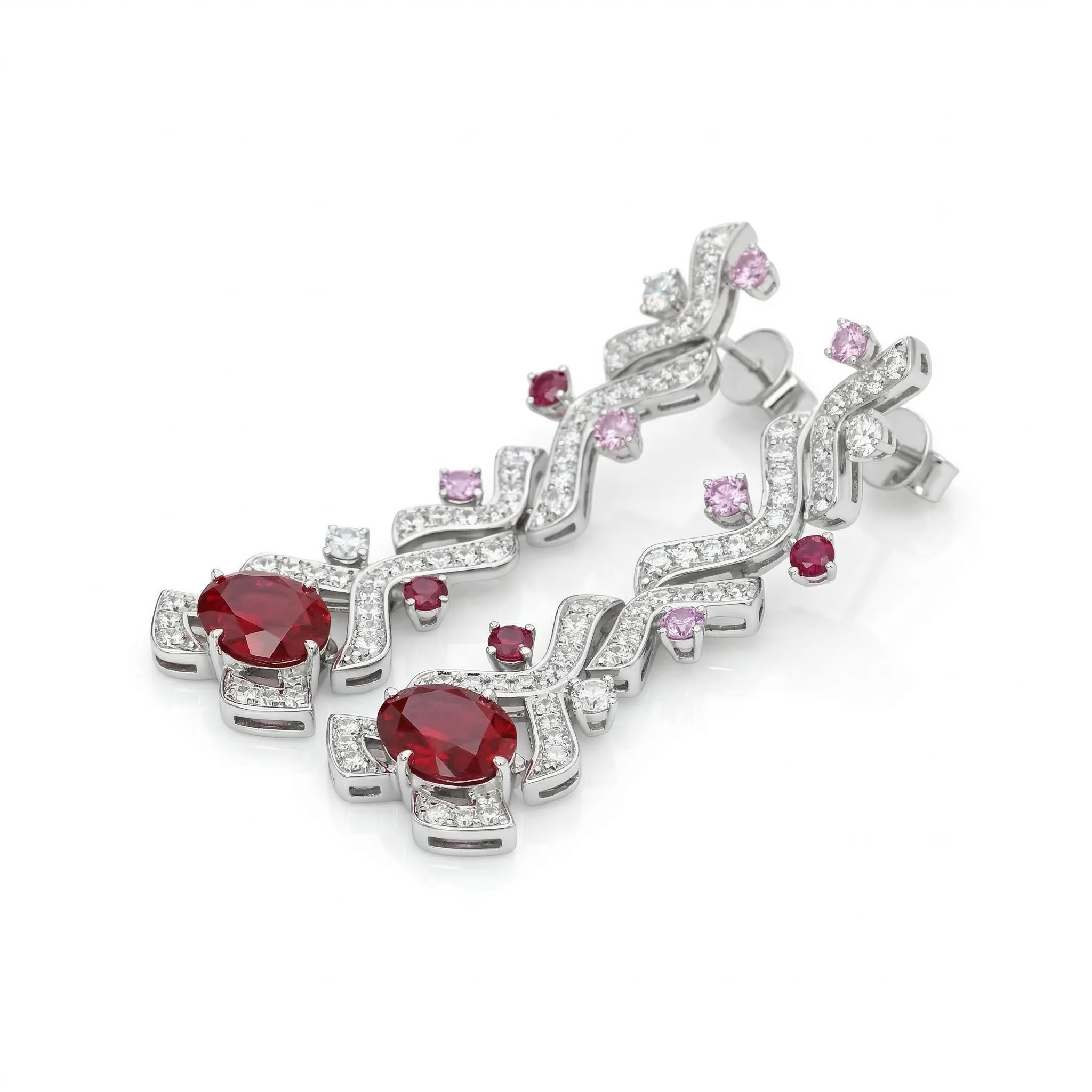 

Art Deco 925 Sterling Silver Drop Earrings Lab Grown Ruby Oval 8*10mm Gemstone Fine Jewelry for Women's Engagement Wedding Gifts