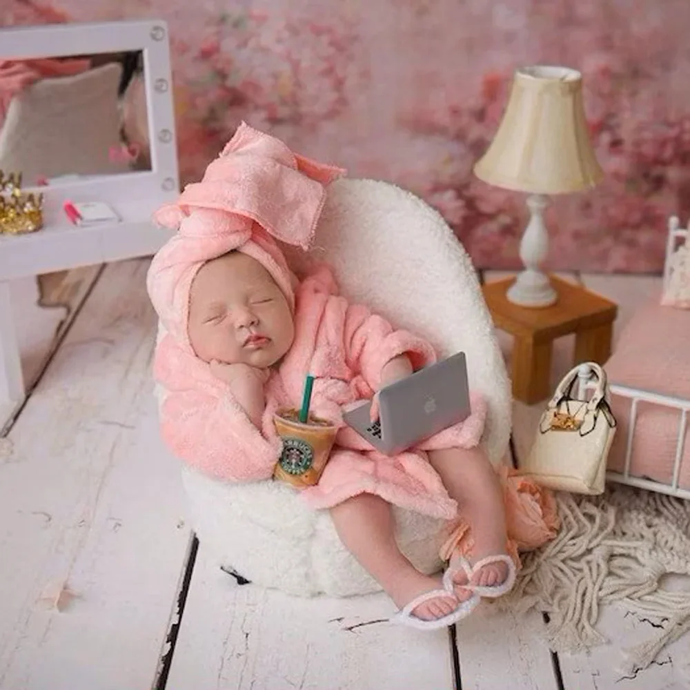 Newborn Baby Photography Prop Soft Fleece Scarf Bathrobes Slipper 3pcs Fotografia Costume Shooting Photoshoot Props Clothing