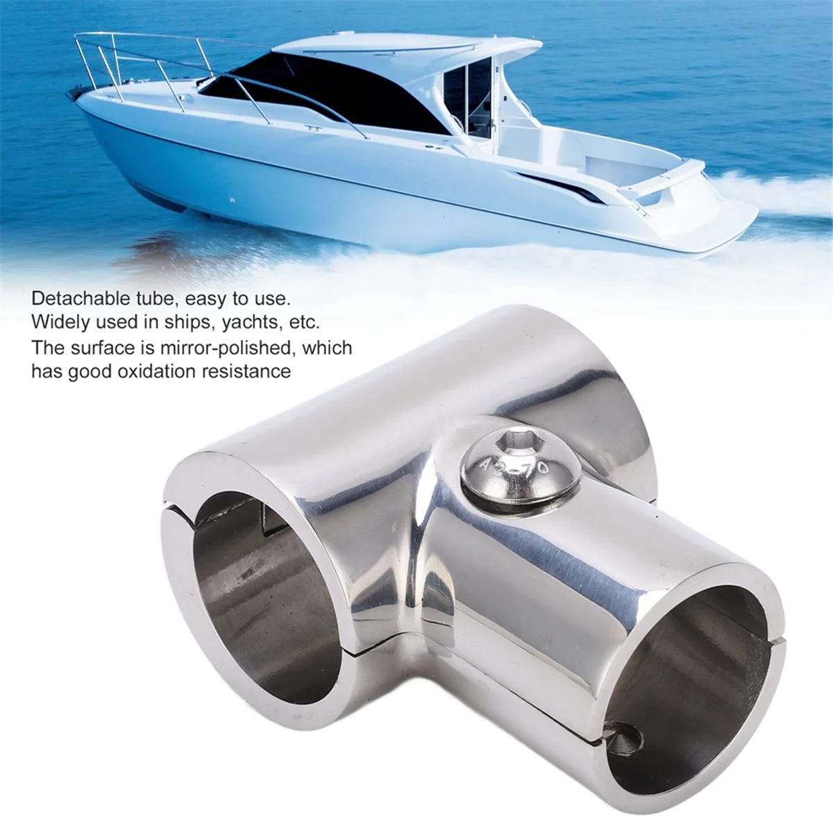 BAAQ 90 °   Conector de tubo en T, 1 pulgada/25,4mm de identificación, accesorios de pasamanos de barco de acero inoxidable separables, accesorio de tubo