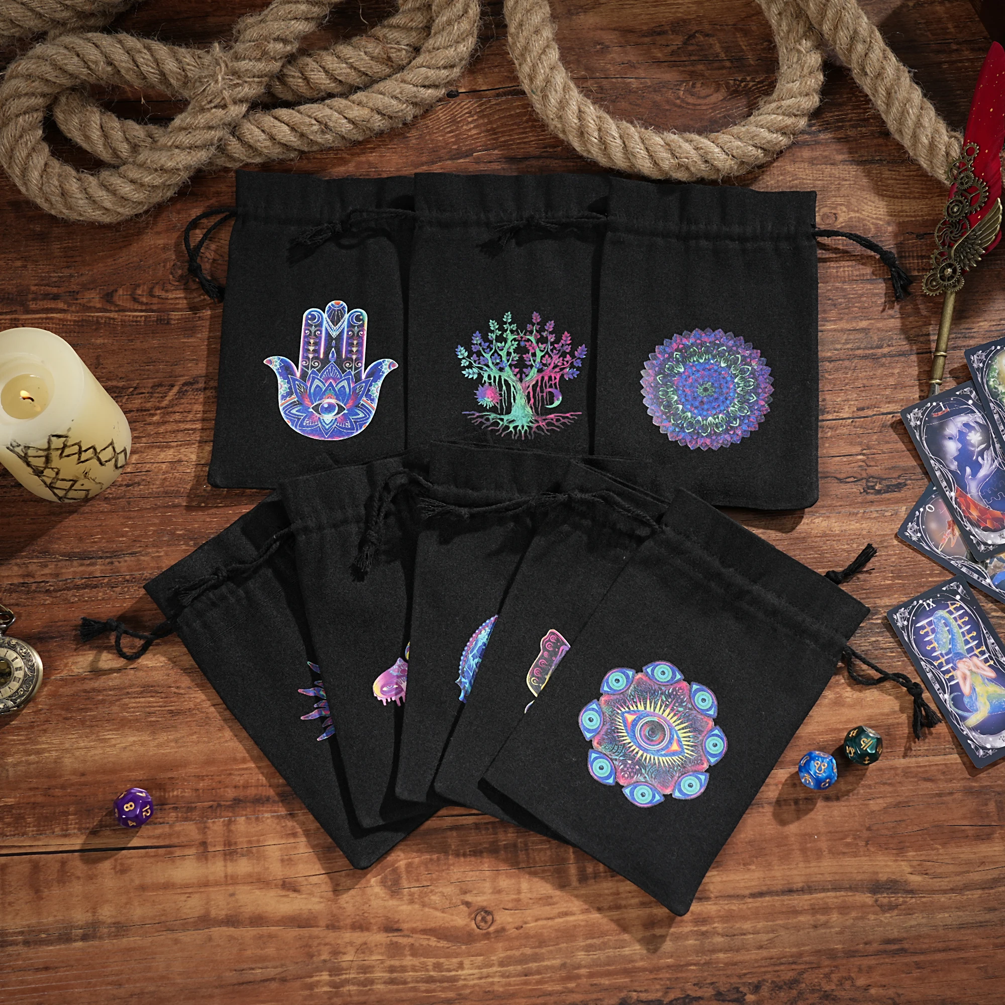 1Pcs 14x22cm Tarot Card Storage Bag Tree of Life Moon Phase Runes Pattern Witch Divination Tarot Pouch for Dice Cosmetic Jewelry