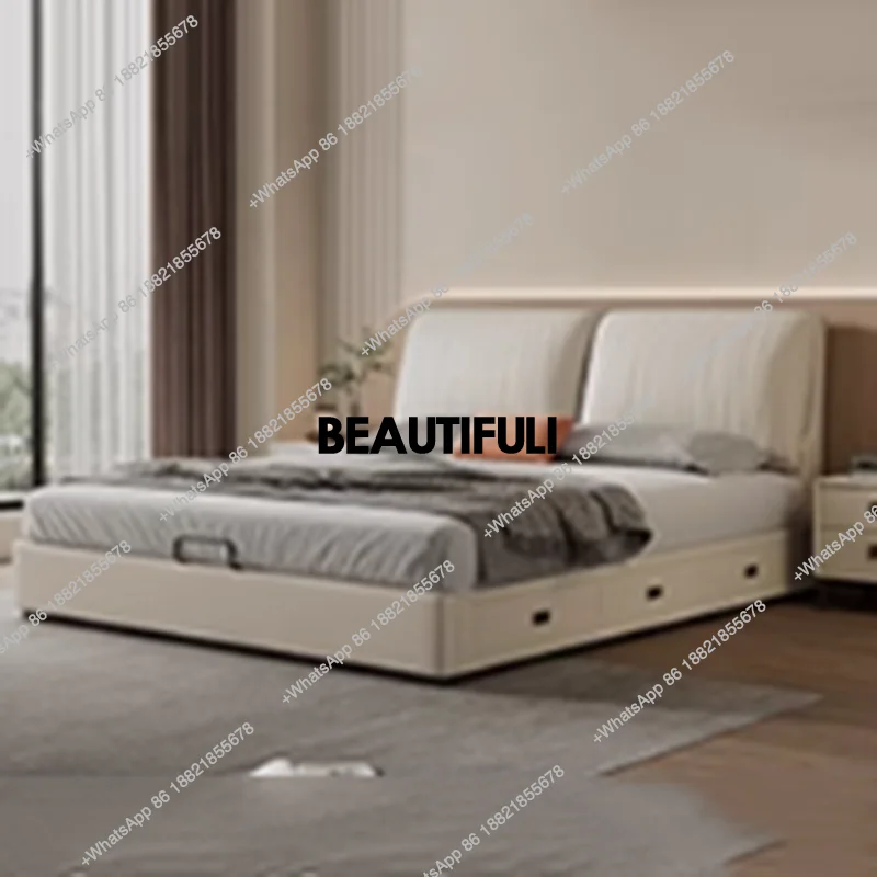 

Modern Luxury Double Bed Storage Leather Frame Wooden Twin Bedroom Double Bed Queen Adults Cama Matrimonial Home Furniture