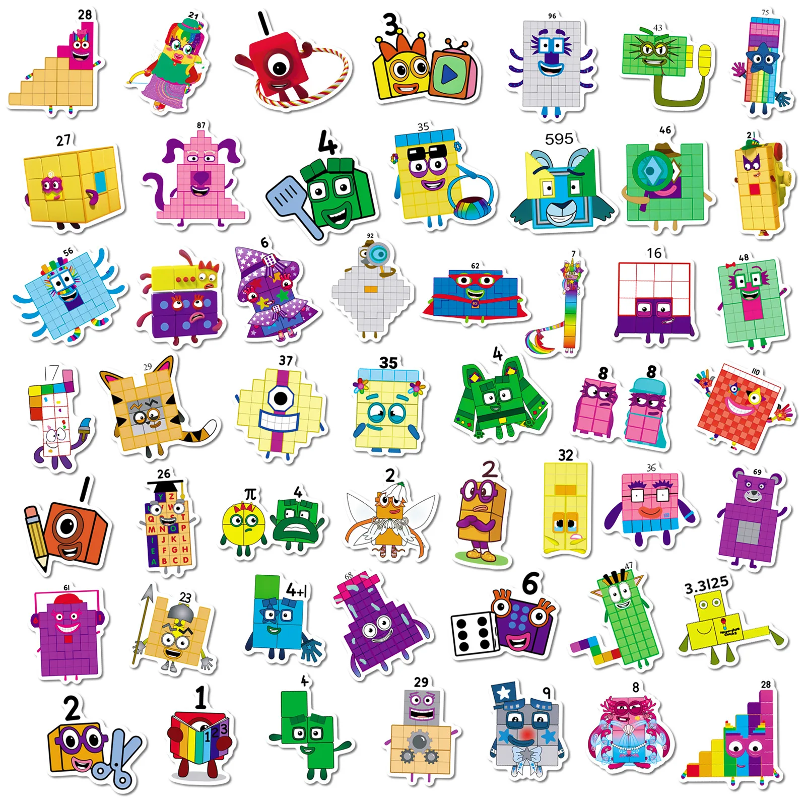 50Pcs Enlightenment Digital Building Block Series Graffiti Stickers Suitable for Laptop Helmets Desktop Decoration DIY Stickers