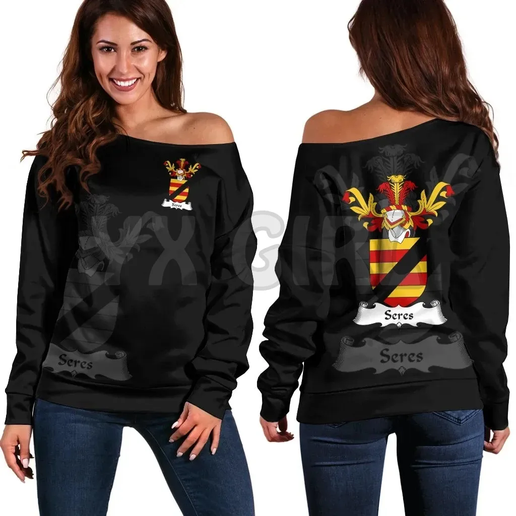 YX GIRL Squire Family Crest Women's Off Shoulder Sweater  3D Printed Novelty Women Casual Long Sleeve Sweater Pullover