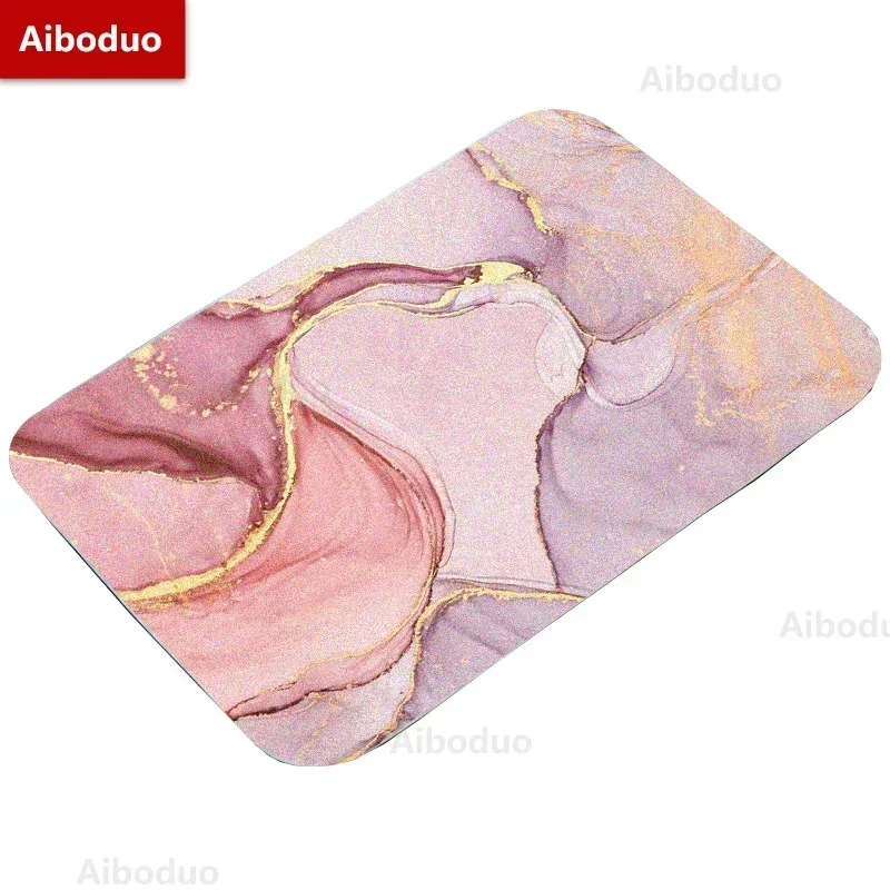 Pink Marble Gold Line Art Design Home Cure Decorative Accessories Bathroom Doormats for Living Room Hallway Anti-slip Floor Pads