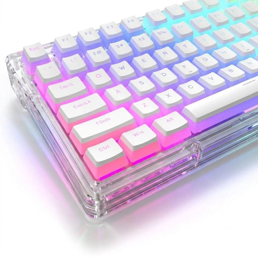 OEM Profile White Pudding PBT Double Shot Keycaps 129 Key Shine Through Keycap for Cherry MX Switches Gaming Mechanical Keyboard