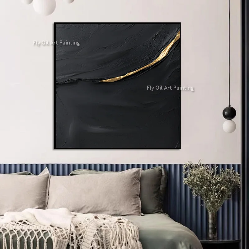 Simplism Fashion Canvas Walll Art Black Grey Abstract Oil Painting New Black Yellow Handmade Home Wall Decor Items As Gifts