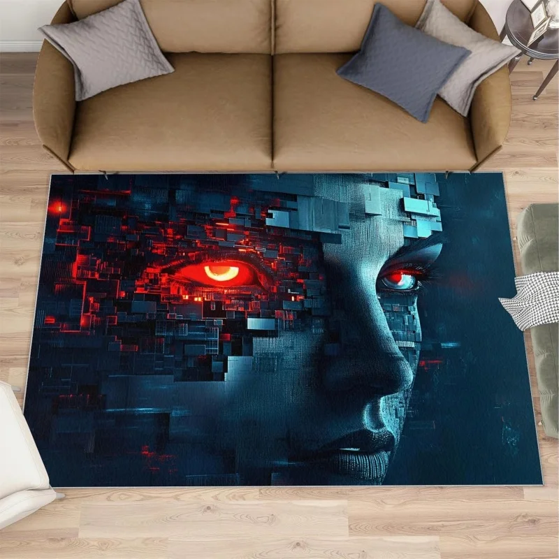 Romantic "I Love You" Beach Area Rug Oil Painting Style Seashore Waves Print Carpet Non-Slip Indoor Floor Mat for Living Room